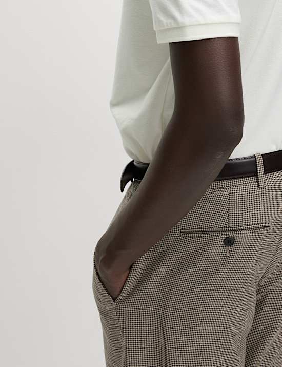 Tailored Fit Puppytooth Flat Front Trousers