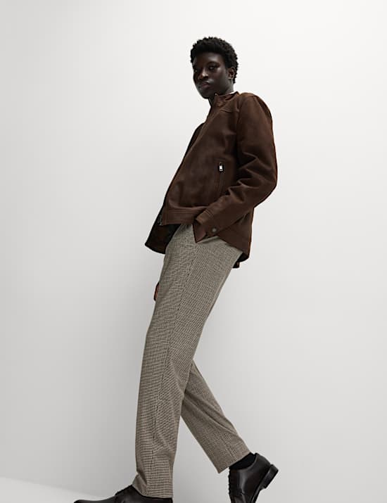 Tailored Fit Puppytooth Flat Front Trousers