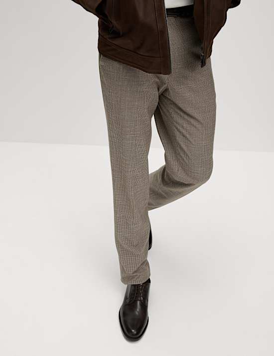 Tailored Fit Puppytooth Flat Front Trousers