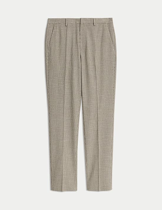 Tailored Fit Puppytooth Flat Front Trousers