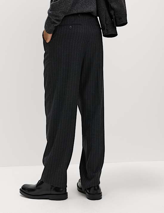 Relaxed Fit Pinstripe Flat Front Trousers