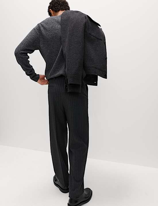 Relaxed Fit Pinstripe Flat Front Trousers