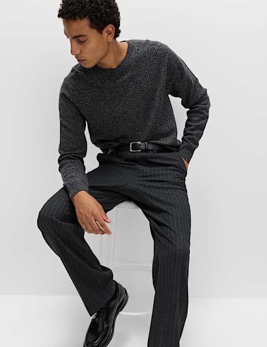 Relaxed Fit Pinstripe Flat Front Trousers