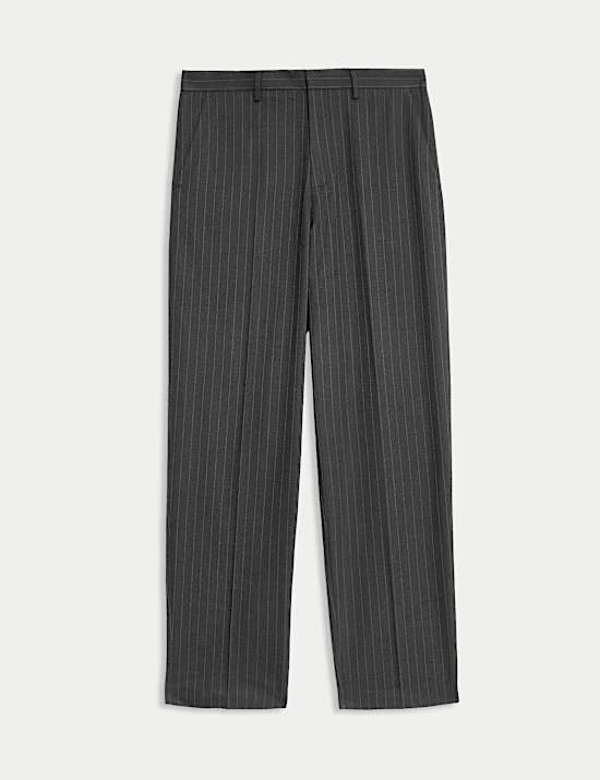Relaxed Fit Pinstripe Flat Front Trousers