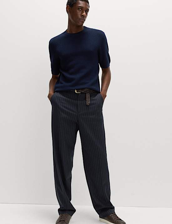 Relaxed Fit Pinstripe Flat Front Trousers