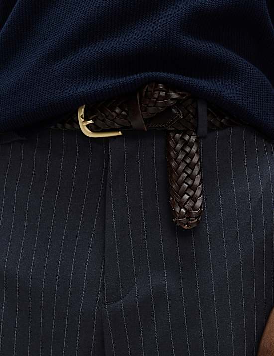 Relaxed Fit Pinstripe Flat Front Trousers