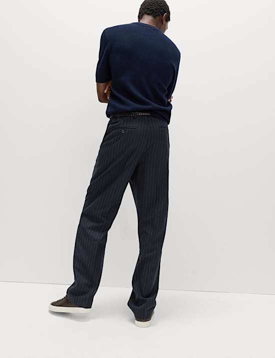 Relaxed Fit Pinstripe Flat Front Trousers