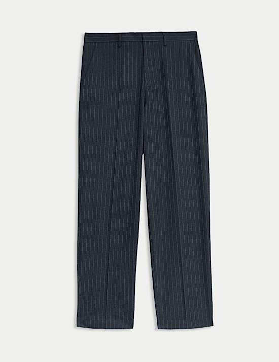 Relaxed Fit Pinstripe Flat Front Trousers
