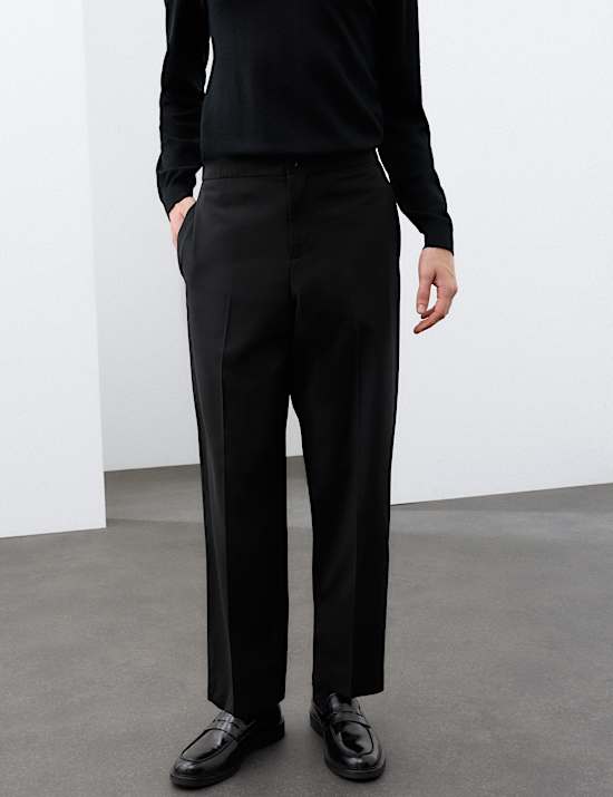 Relaxed Fit Wool Blend Stretch Trousers