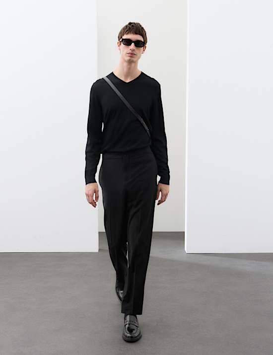 Relaxed Fit Wool Blend Stretch Trousers