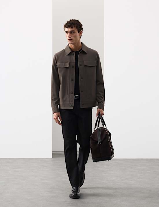 Textured Technical Twill Trucker Jacket