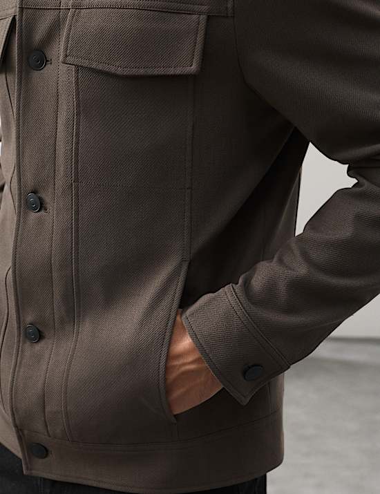 Textured Technical Twill Trucker Jacket