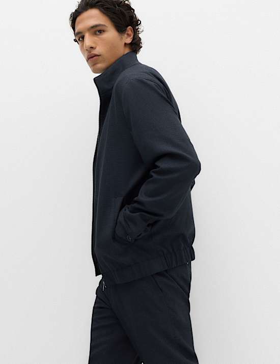 Regular Fit Pindot Funnel Neck Suit Jacket