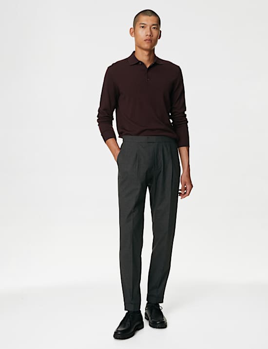 Single Pleat Brushed Stretch Trouser