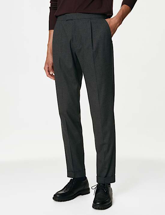 Single Pleat Brushed Stretch Trouser