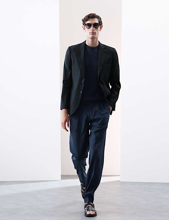 Linen Blend Check Blazer