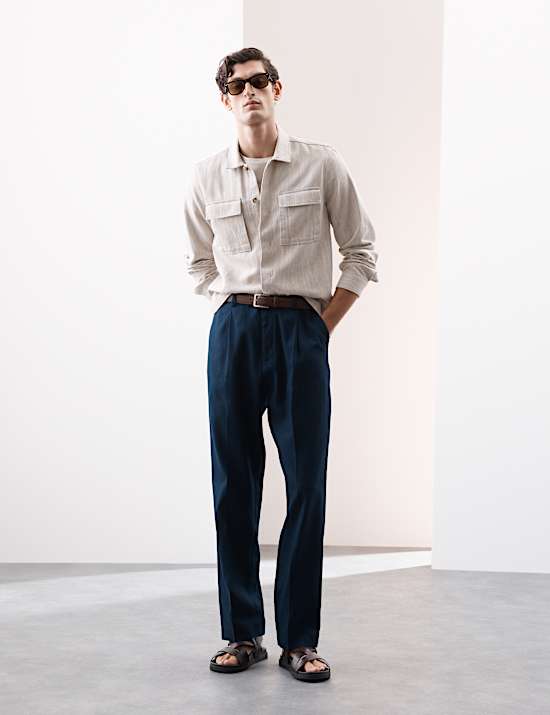 Regular Fit Lyocell Blend Single Pleat Trousers