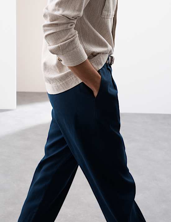 Regular Fit Lyocell Blend Single Pleat Trousers