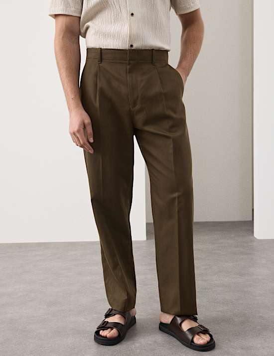 Relaxed Fit Lyocell Rich Pleat Front Trousers