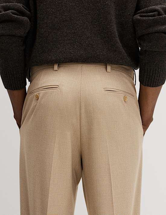 Tailored Fit Flat Front Puppytooth Trousers