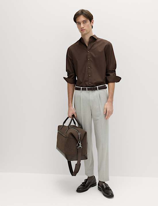 Tailored Fit Flat Front Puppytooth Trousers