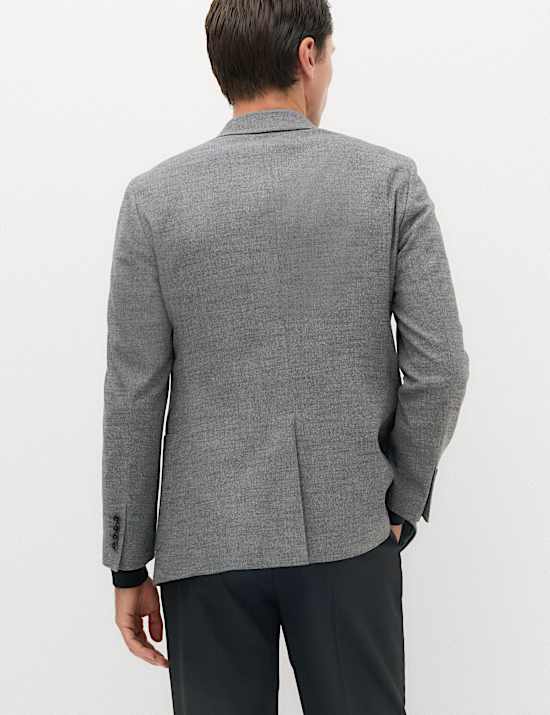 Regular Fit Textured Stretch Double Breasted Suit Jacket