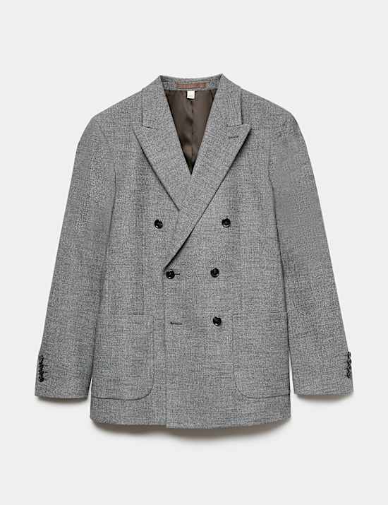 Regular Fit Textured Stretch Double Breasted Suit Jacket
