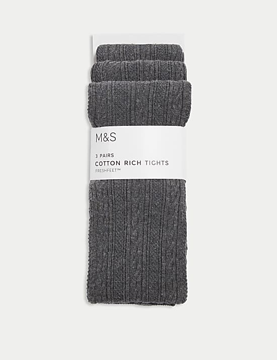 3pk of Cable Knit Tights 2 16 Yrs GREY Tights M S NL