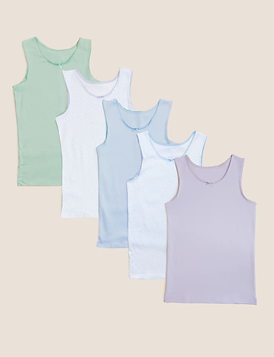 5pk Pure Cotton Spotted & Plain Vests