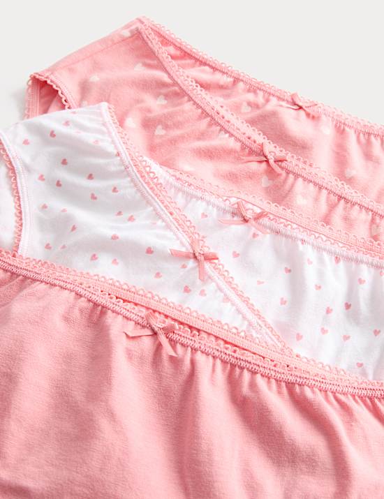10pk Cotton with Stretch Pink Heart Knickers (2-14 Yrs)