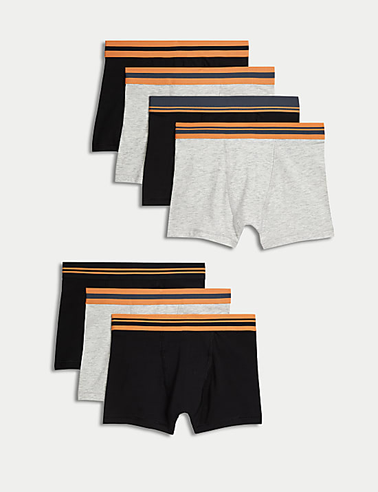 7pk Cotton with Stretch Stripe Waistband Trunks (5-16 Yrs)
