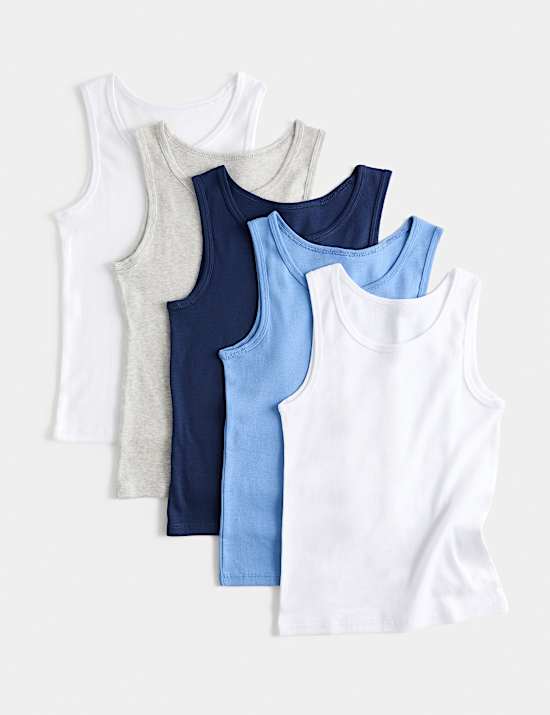 5 Pack Pure Cotton Vests (2-14 Yrs)