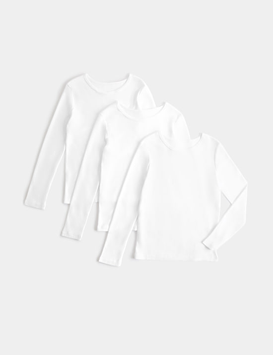 3 Pack Pure Cotton Long Sleeve Vests (2-14 Yrs)
