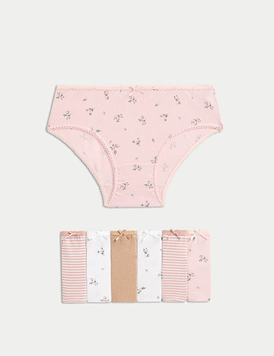 7pk Cotton with Stretch Floral Knickers (2-12 Yrs)