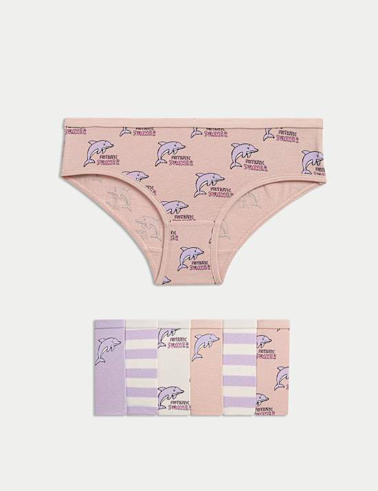 7pk Cotton with Stretch Dolphin Knickers (2-12 Yrs)