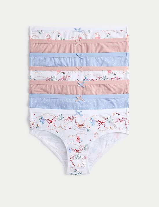 7 Pack Cotton With Stretch Heart Bow Knickers (18 Mths - 12 Yrs)