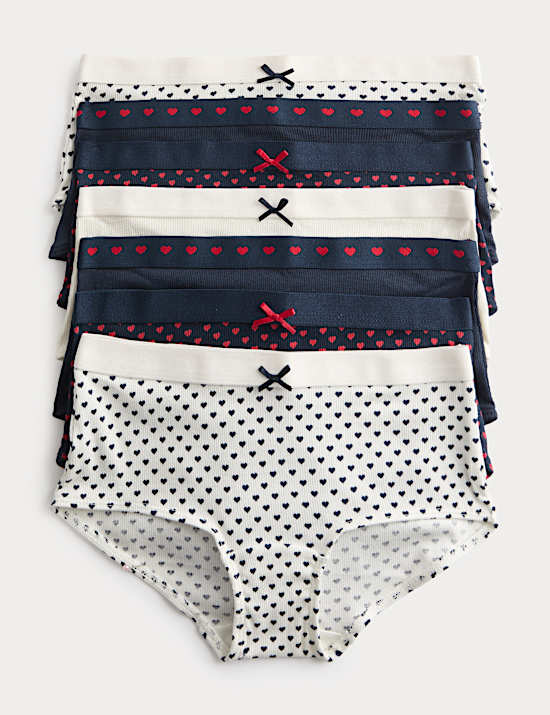 מארז 7 תחתונים מבד נמתח עשיר בכותנה בדוגמת לבבות (5-‏16 שנים)