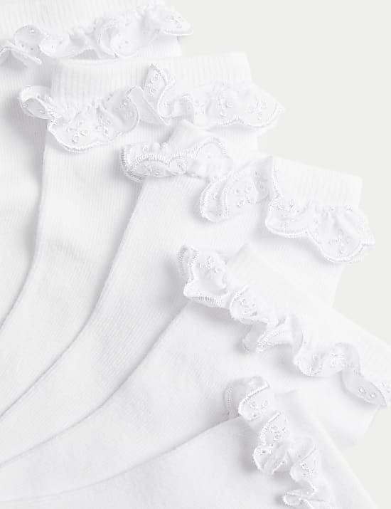 5pk Cotton Blend Frill Socks (6 Small - 7 Large)