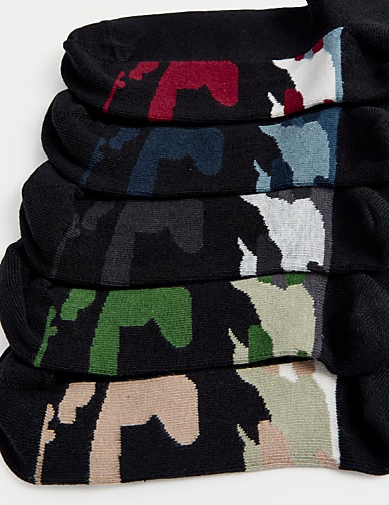 5pk Cotton Rich Camo Sole School Socks (6 Small-7 Large)