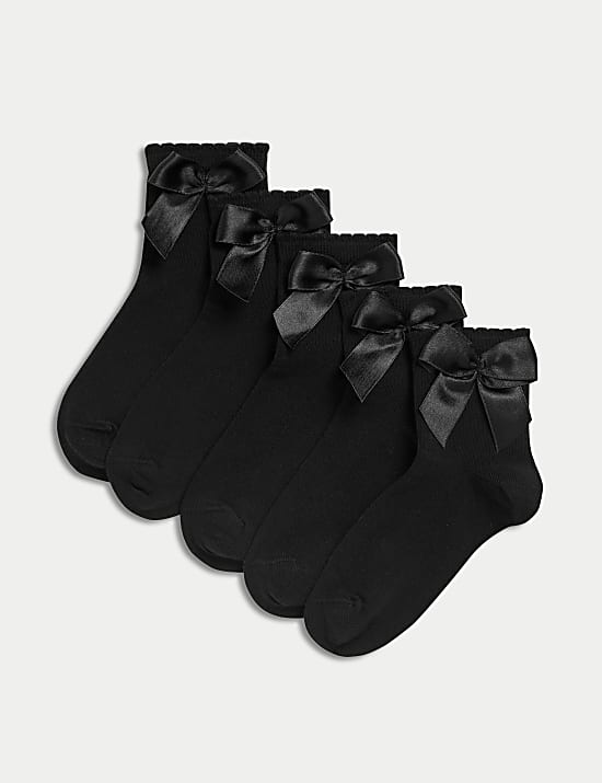 5pk Cotton Rich Ankle Bow Socks (6 Small-7 Large)