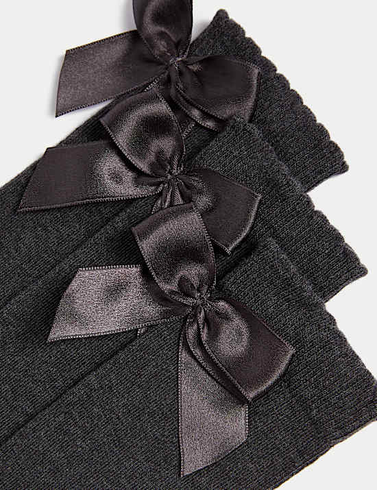 3p Cotton Rich Picot Knee High Bow Socks (6-8&frac12; Small - 4-7 Large)