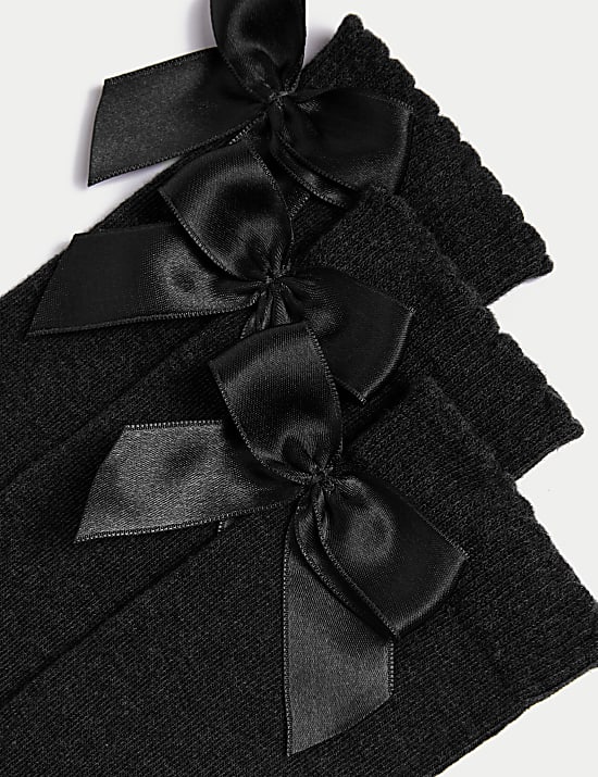 Lot de 3 paires de chaussettes hauteur genou en coton à motif picot, ornées d'un noeud (du 23-26 au 20-40,5)