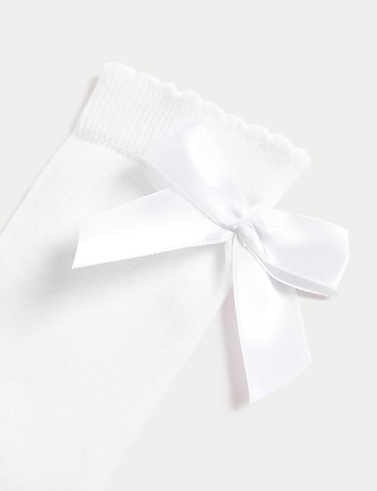 3 paar katoenrijke kniekousen met picotrandje en strik (maat 23-26, maat 37-40,5)