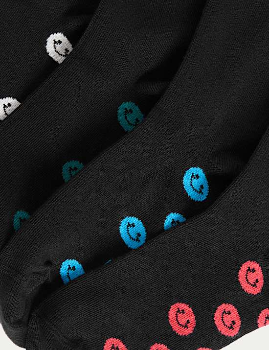 5pk Cotton Rich Smiley Faces School Socks