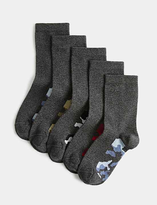 5 Pack Cotton Rich Printed Footbed Socks