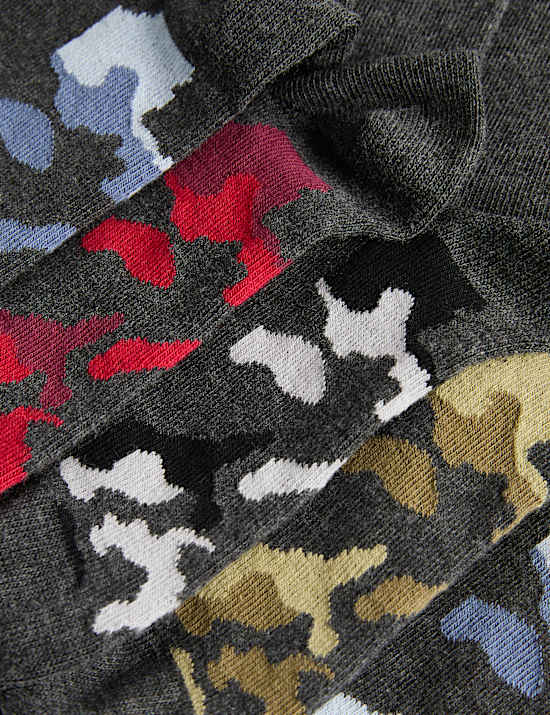 5 Pack Cotton Rich Printed Footbed Socks