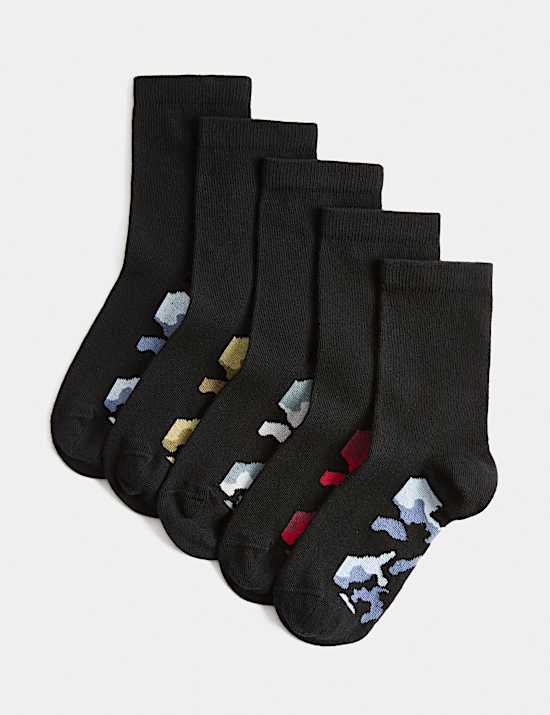 Pack de 5 pares de calcetines de algod&oacute;n con plantilla estampada