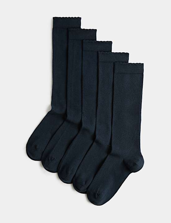 5 Pack Cotton Rich Knee High Socks (6 Small-7 Large)