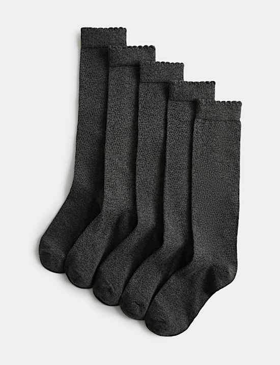 5 Pack Cotton Rich Knee High Socks (6 Small-7 Large)