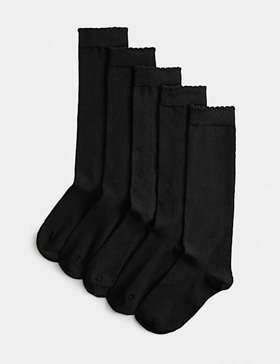 5 Pack Cotton Rich Knee High Socks (6 Small-7 Large)